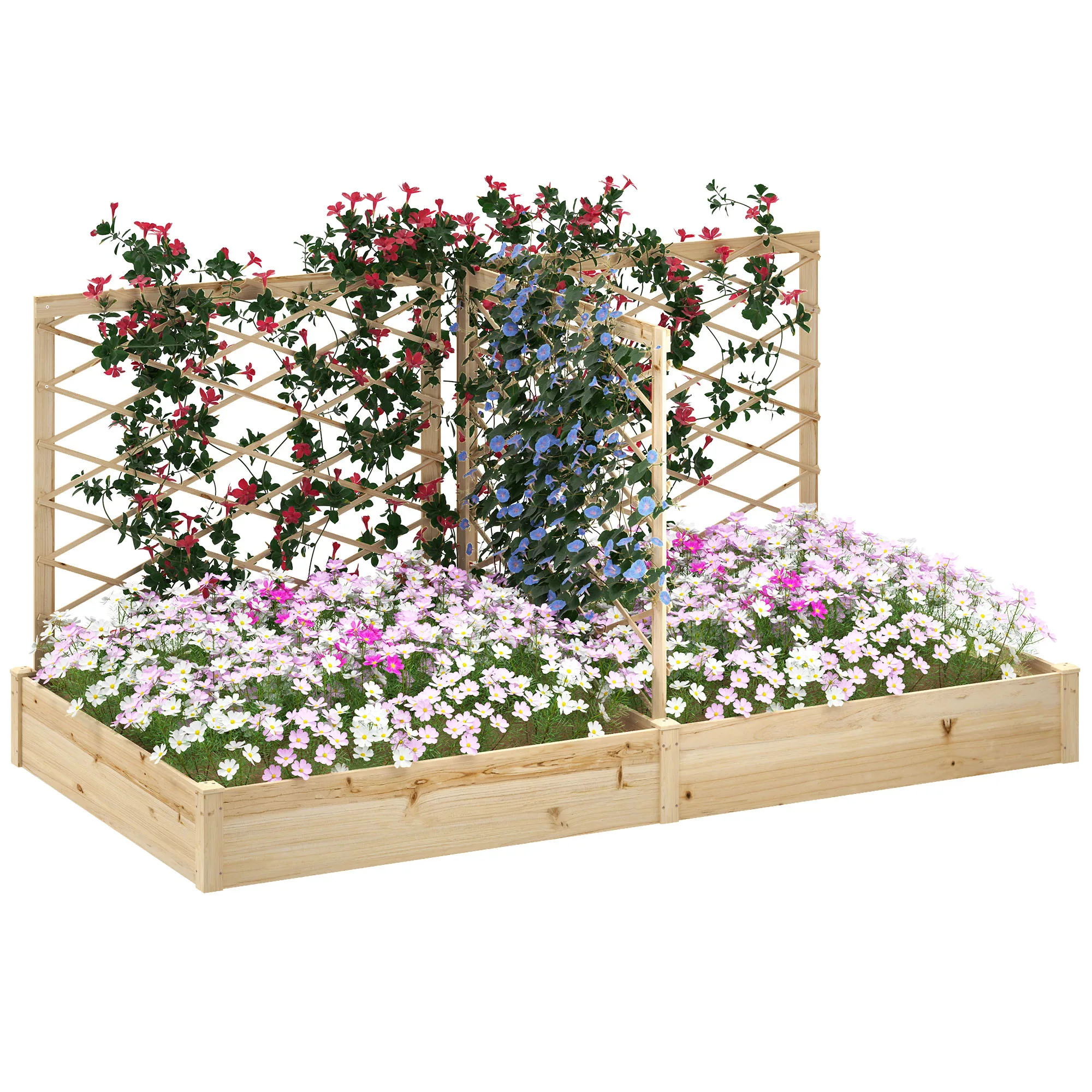 Outsunny plantenbak met 3 modulaire trellis-systemen, verhoogde tuinbak, buitenplantenbak, balkonbak voor bloemen