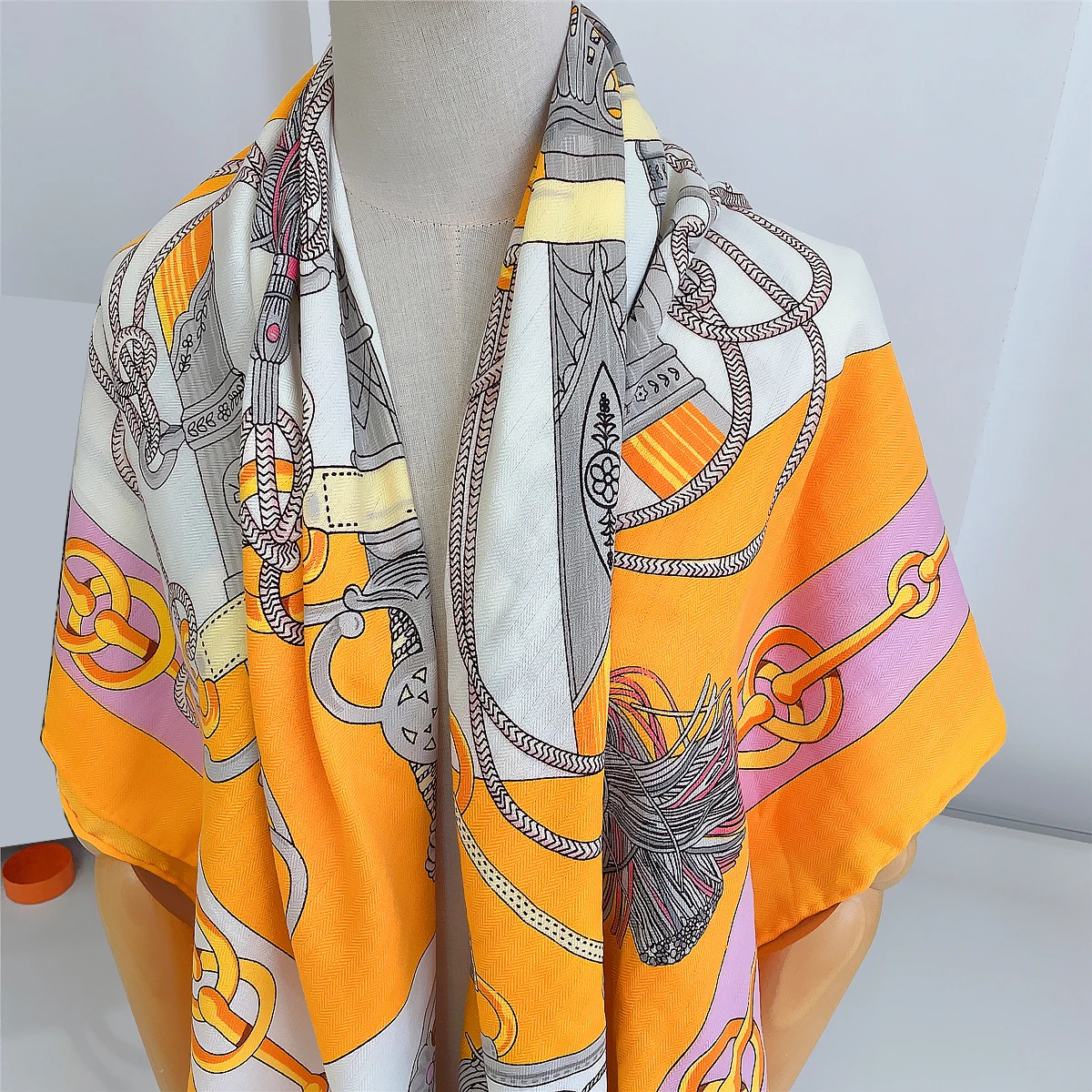 135CM Silk Cashmere Scarf Neck Gaiter Women Hand Rolled Shawls Whip Print Square Scarves Wraps Bandana Big Hijabs Female Foulard