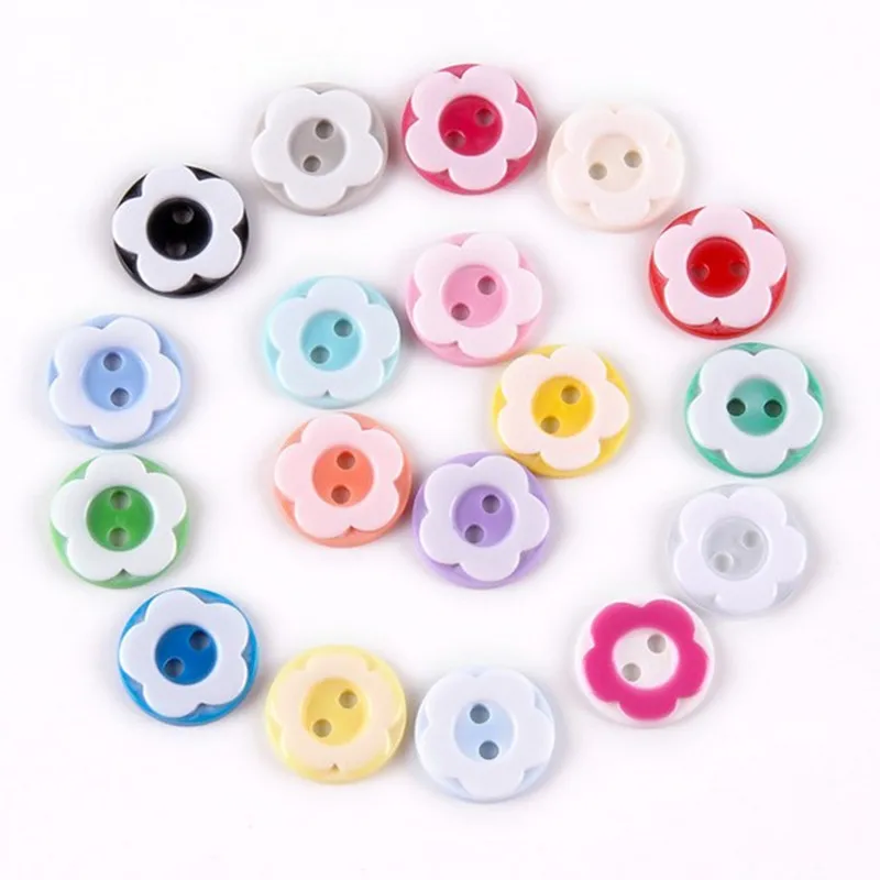 100Pcs Resin Button Beads,2 Holes Sewing Button,Flower Children\'s Clothing Button Craft DIY Hand-made Clothing Accessories 12mm