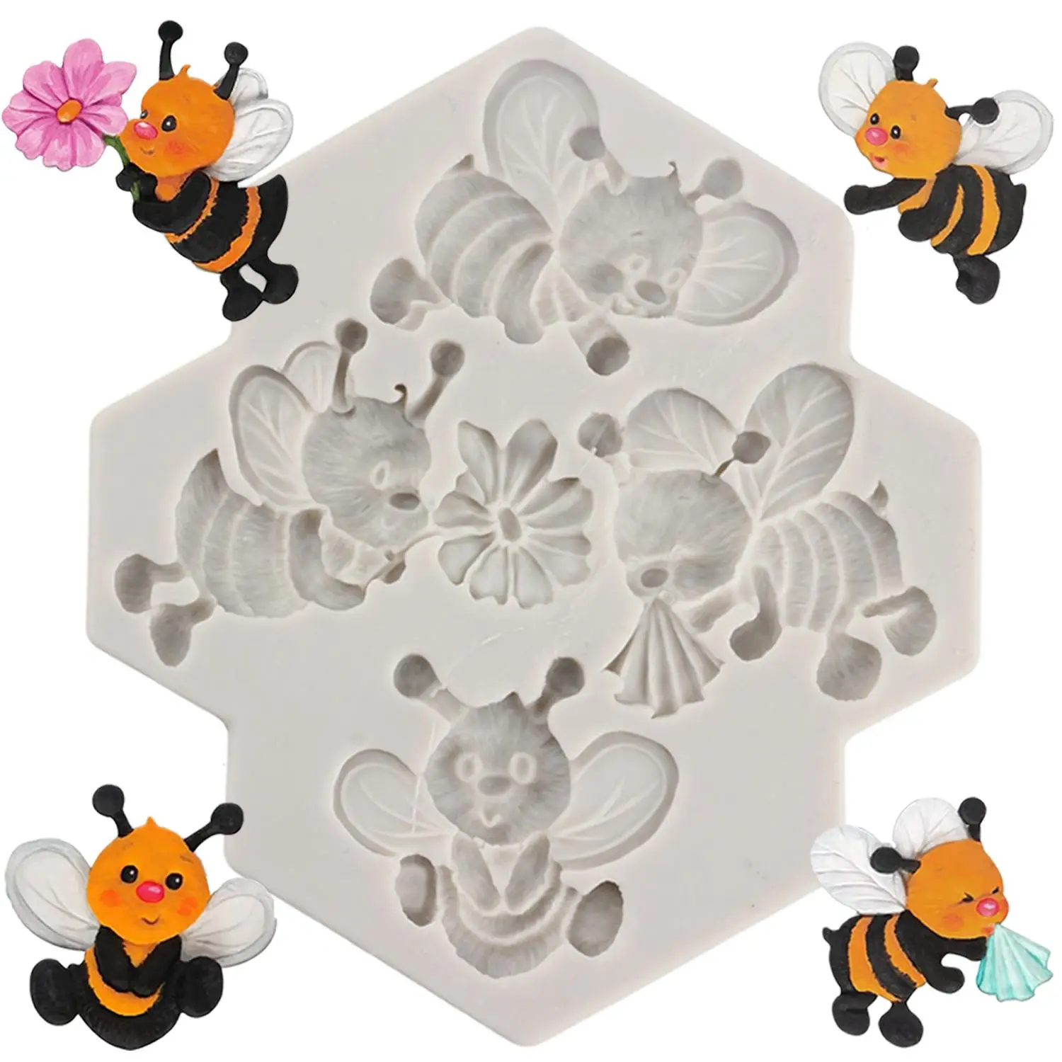 Bees Silicone Fondant Moulds For Cake Decorating Tools Cupcake Topper Chocolate Candy Gum Paste Polymer Clay Moulds