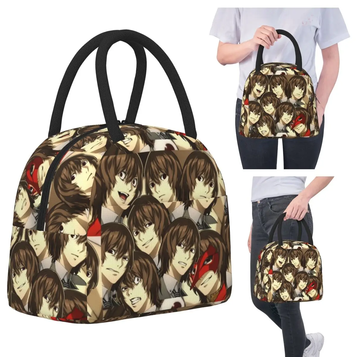 

Many Faces Of Goro Akechi Insulated Lunch Bag for Kids School Cooler Thermal Food Box Tote Portable Lunch Boxes Container