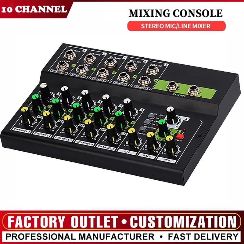 10 Channel Mixing Console Digital Audio Mixer Stereo Mic/Line Mixer with Reverb for Recording DJ Network Live Broadcast Karaoke