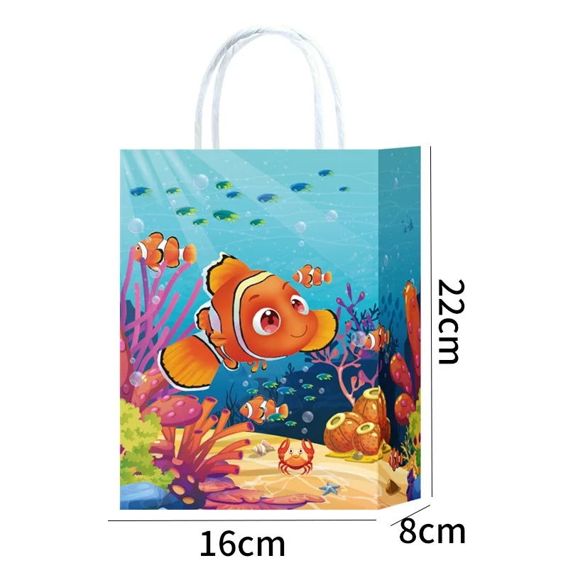 8/16/24/48pcs Sea Animals Party Paper Gift Bags Ocean Animals Treat Bags with Handles Under the Sea Theme Birthday Party Decor