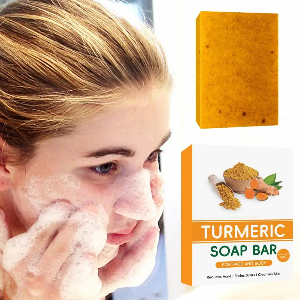 

Turmeric Lemon Soap Kojic Acid Facial Cleansing Control Lubricating Facial Whitening Skin Care Body Oil Care Skin Body Acne R6H4