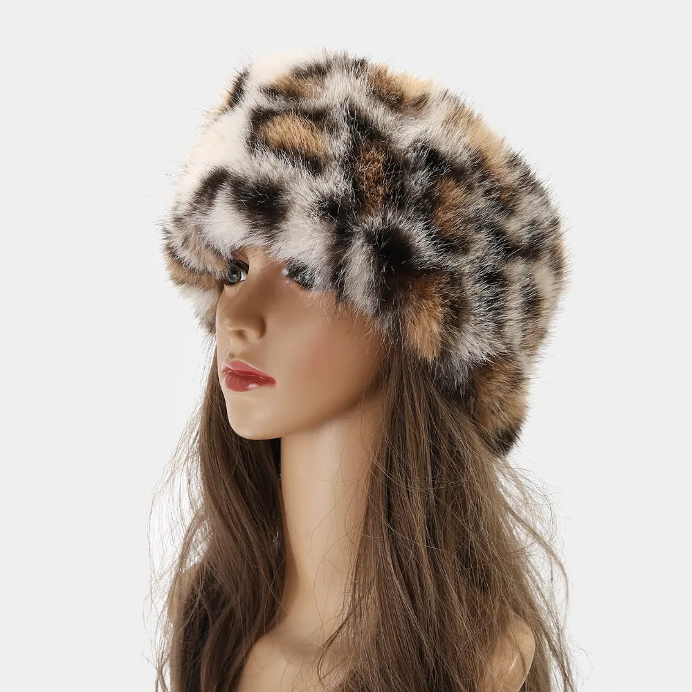 Sweet Ear Warm Fluffy Headband Rabbit Fur Animal Pattern Faux Fur Hair Band Soft Headwear Leopard Print Hairband Daily