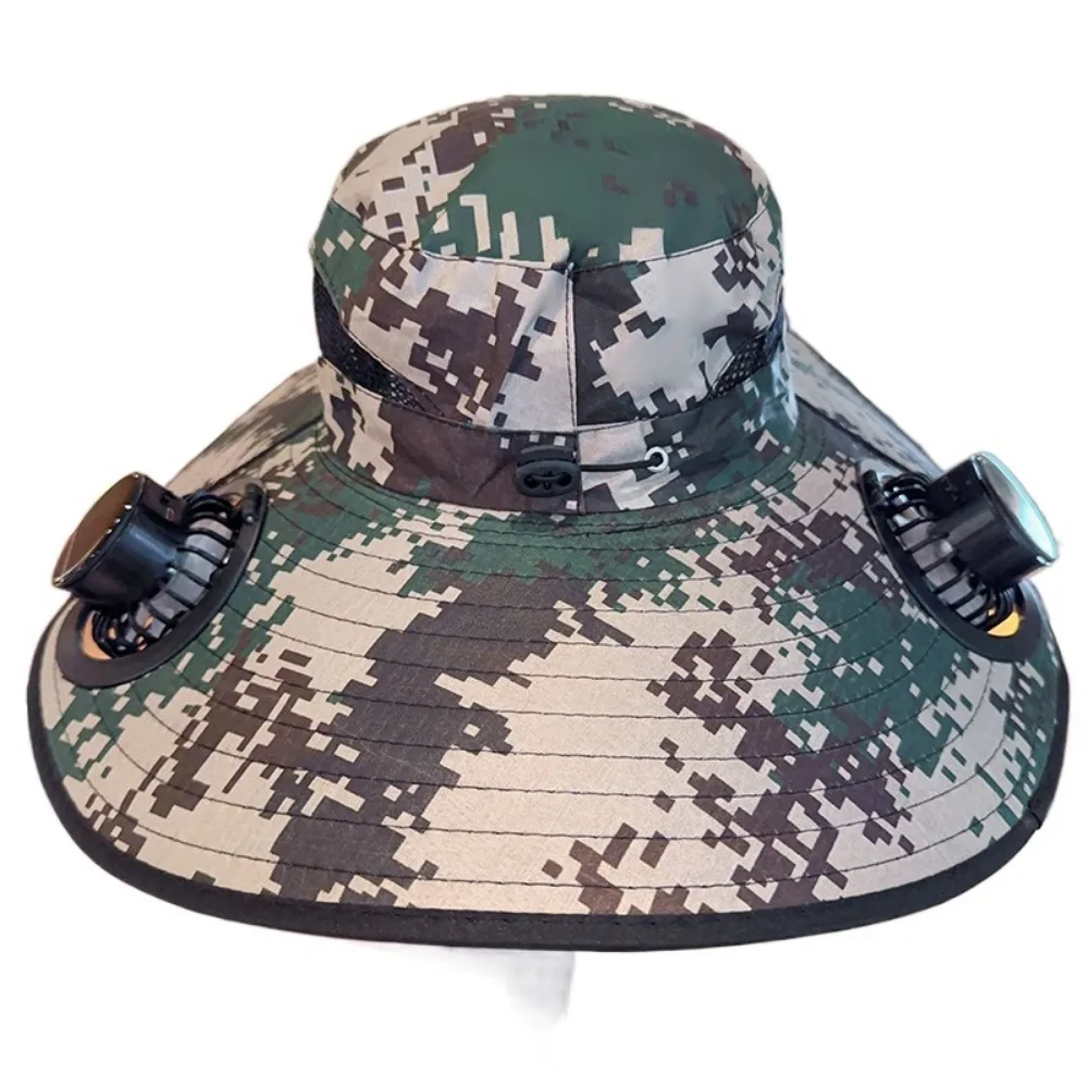 

UV Protection Sun Hat with Solar Fan Camouflage Adjustable Sun Bucket Hat Breathable Mesh Rotable Cooling Fisherman Hat Farmer