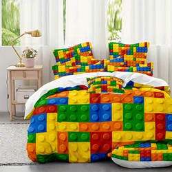 2/3pcs Colorful Building Blocks Duvet Cover Set - Soft and Comfortable Bedding for Bedroom and Guest Room - Includes 1 Duvet Cov