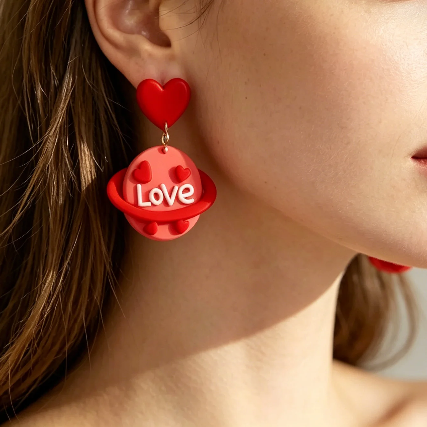 Valentine Heart Shapes Rainbow Love Handmade Polymer Clay Dangle Earrings Trendy Pop Fun Gift for Girls And Women for Party And