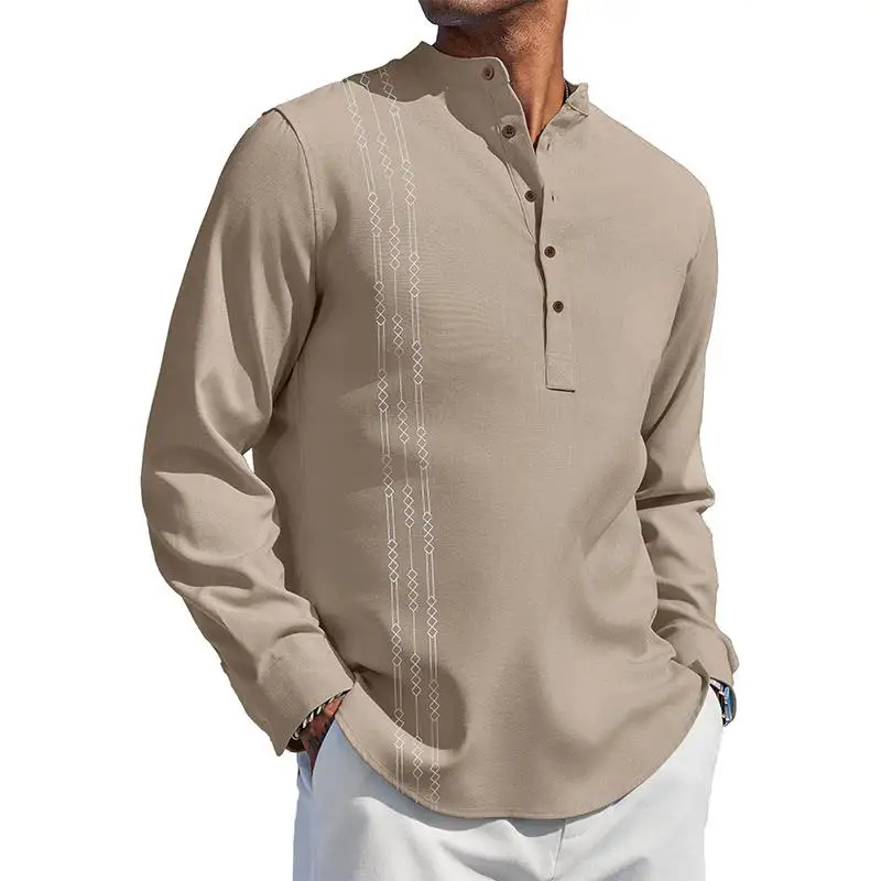 

Men's Printed Long Sleeve Cotton Linen Shirt Comfortable Breathable Casual Fashionable Inner Wear Summer Season Color