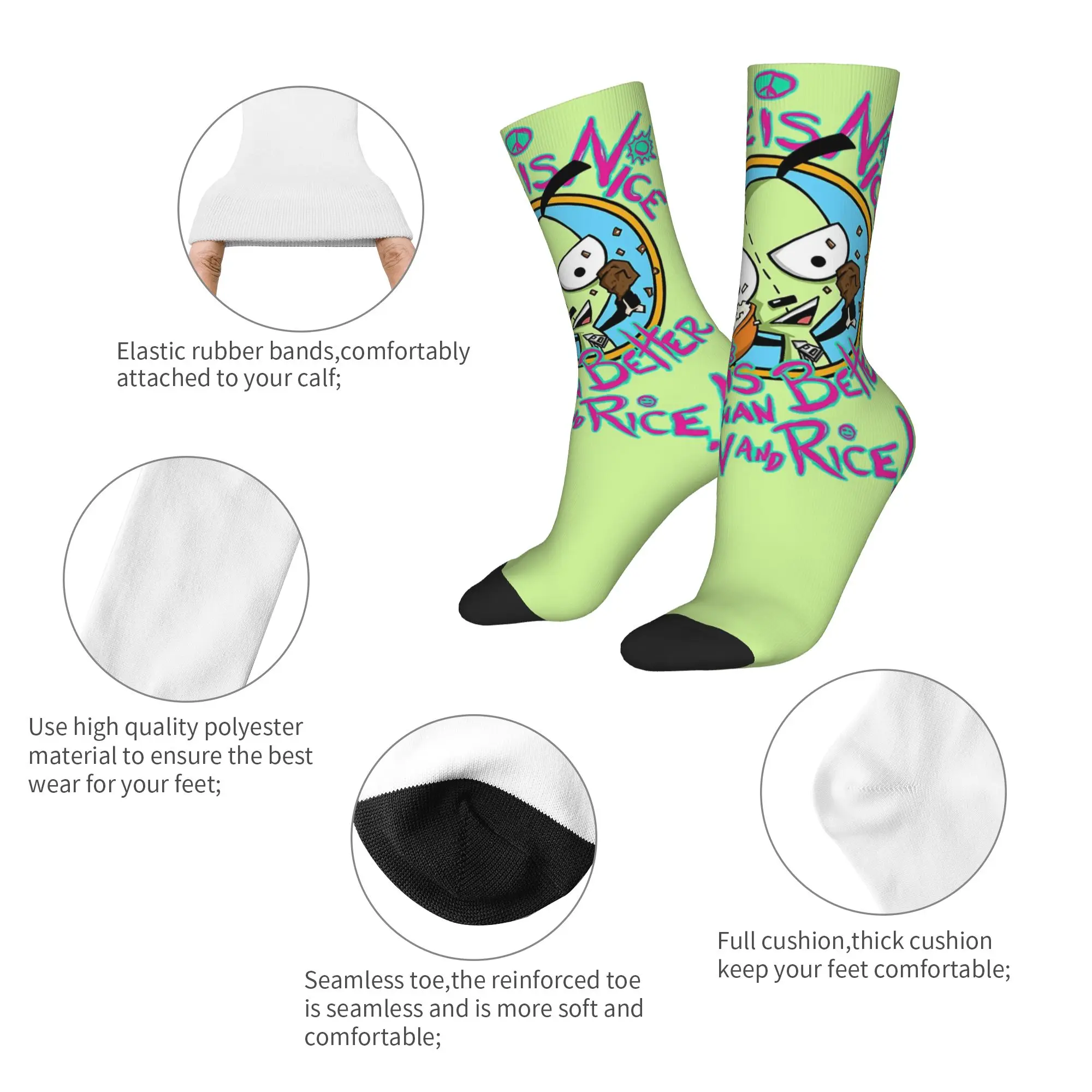 Autumn Winter Crazy Design Unisex Invader Zim Socks Peace is Nice Non-slip Football Socks