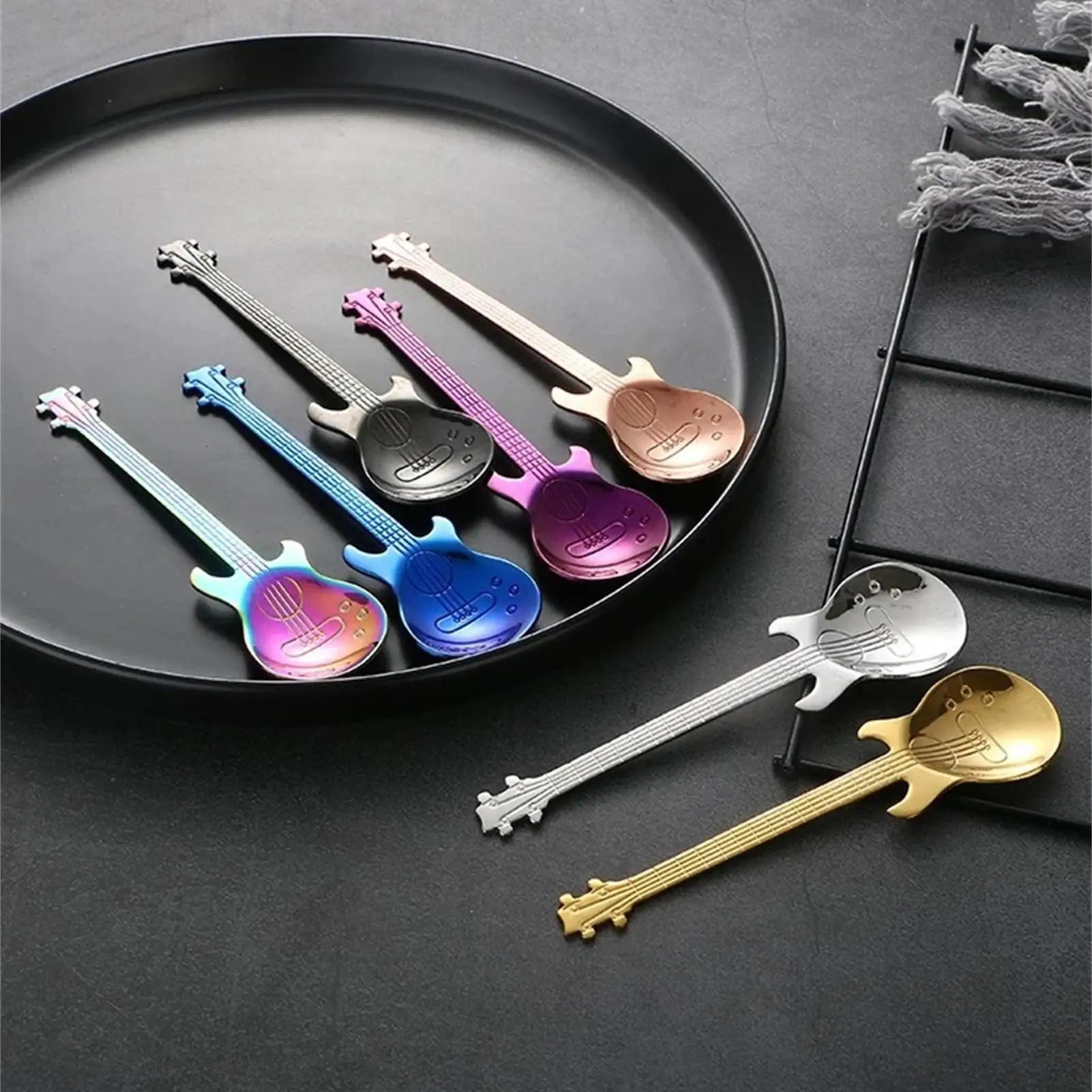 Cute Coffee Spoons Guitar Shape Mini Dessert Spoon For Ice Cream Metal Stainless Steel Musical Instrument Bass Small Spoon view 4