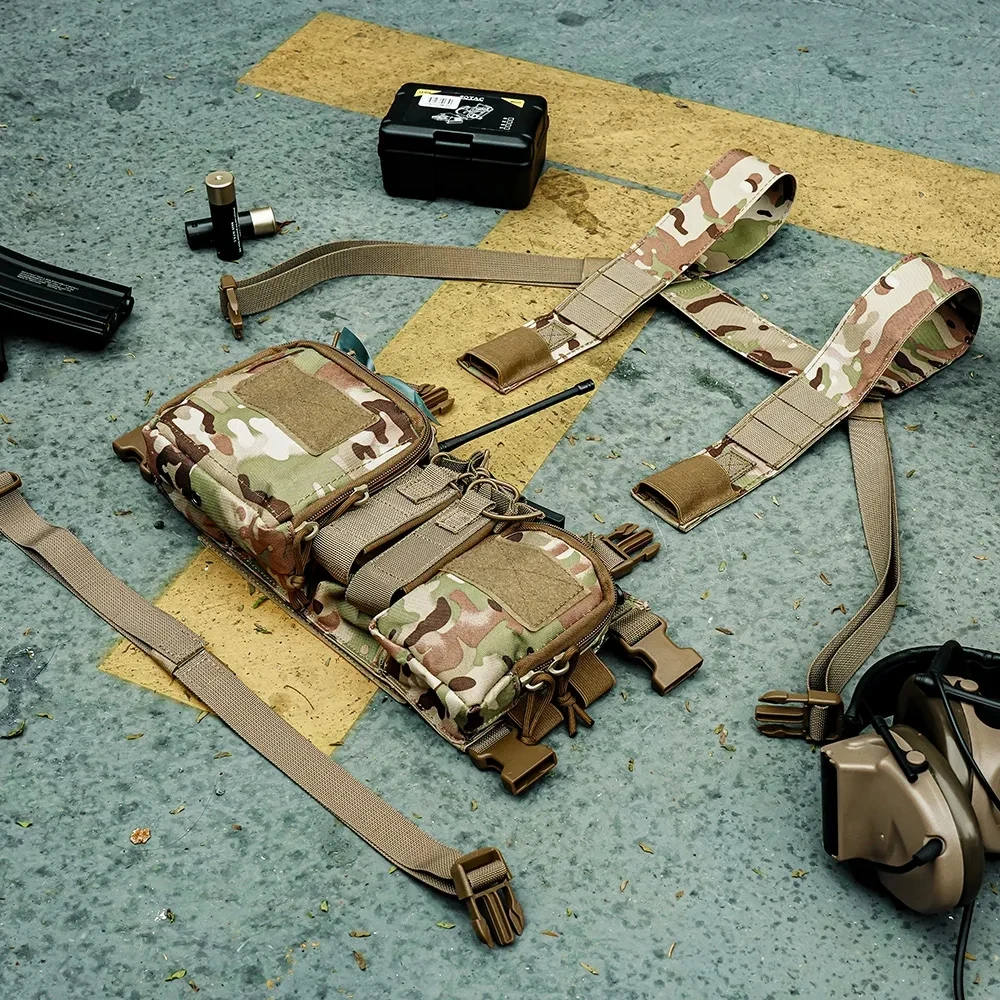 Tactical CS Match Wargame Gear Pack, Acampamento ao ar livre Nylon Peito Rig Vest, Fit Airsoft Caça Vestuário Acessórios