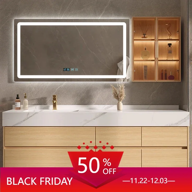 Modern Log Slate Bathroom Cabinet Combination Solid Wood Hand Wash Basin Toilet Washbasin Intelligent Kast Light Luxury Bathroom