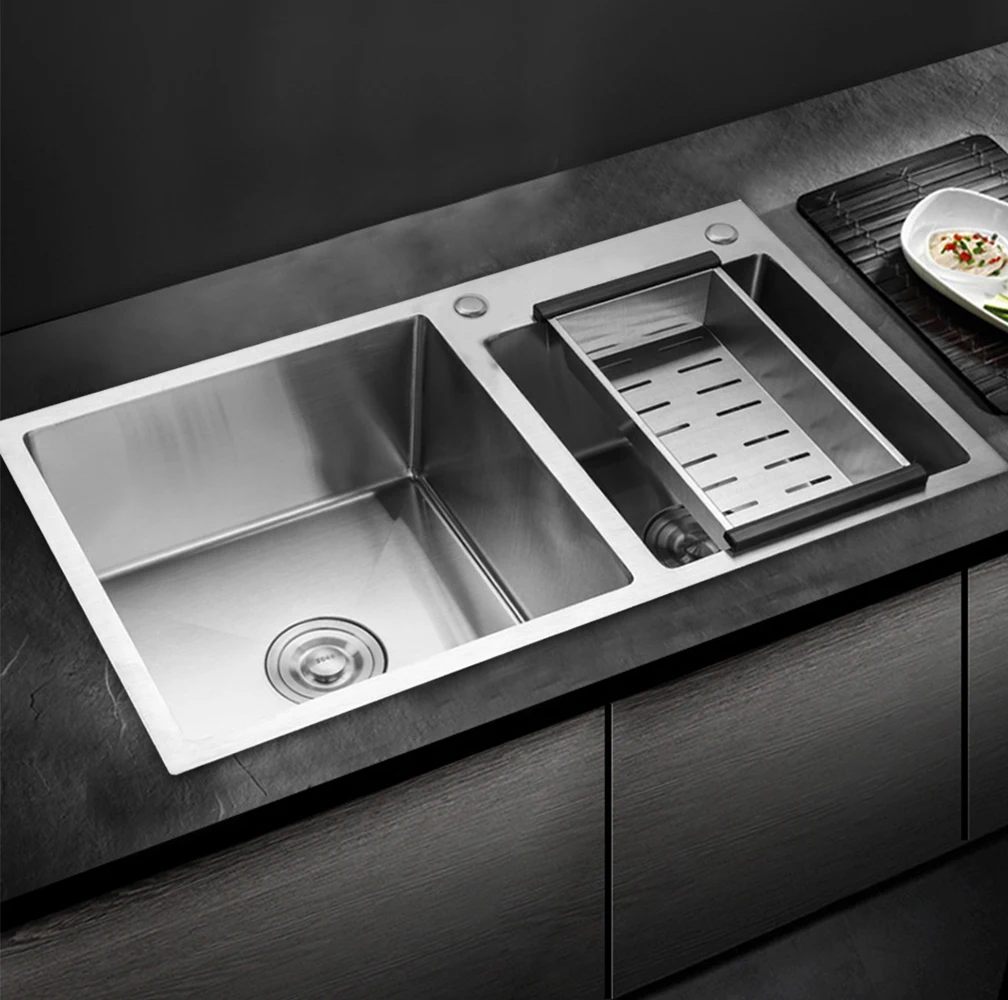 Stainless Steel Sink With A Drainage Basket a Set Of Sewer fits Kitchen Bathroom Top Quality 201 Stainless Steel Matte Material