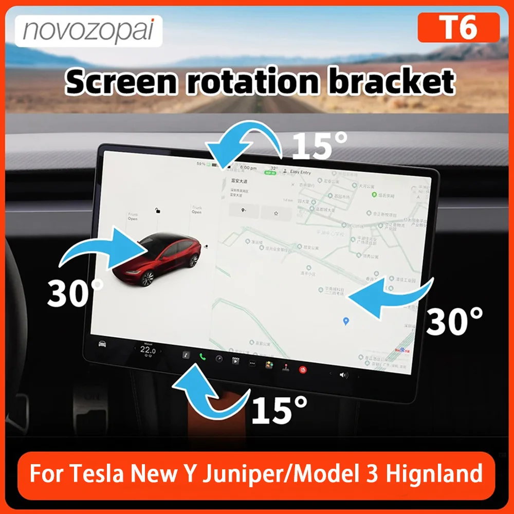 Novozopai T6 For Tesla New Model Y Juniper/Model 3 Highland 4-Direction Swivel Mount Kit Rotation Bracket GPS Navigation Holder