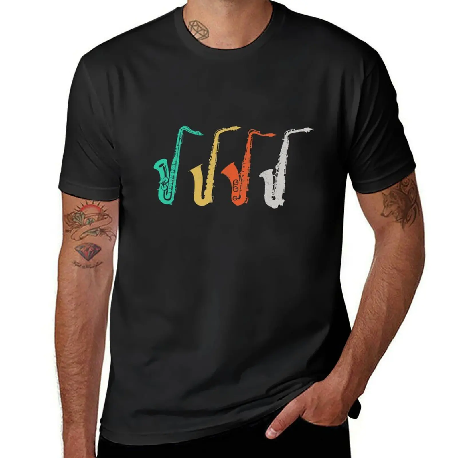 Vintage Saxophone - Retro Jazz Music Gift T-Shirt customizeds Blouse sports fans black t-shirts for men