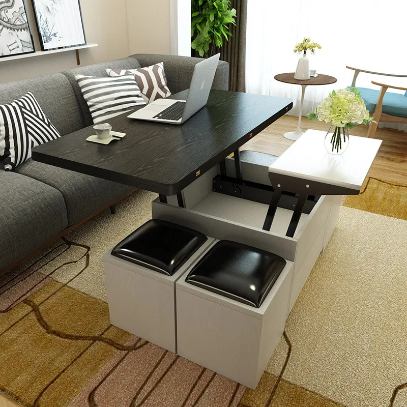 Coffee Table Solid Wood Dining Table Dual-Use Retractable Multifunctional Storage Simple Coffee Table