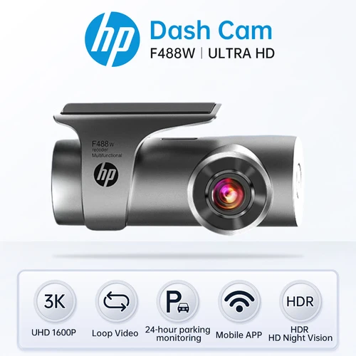 Cámara de coche HP F488 cámara de salpicadero 3k 1660P HD visión nocturna WiFi DVR vídeo bucle monitoreo de estacionamiento cámara de salpicadero de coche