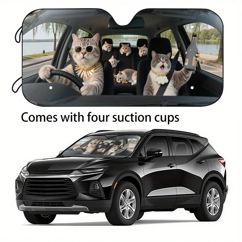

1pc Funny Car Sunshade With Cute Cats In Fashion Glasses - UV Blocking Sun Shield, Foldable Sunshade For Cars, SUVs, Trucks - Pe
