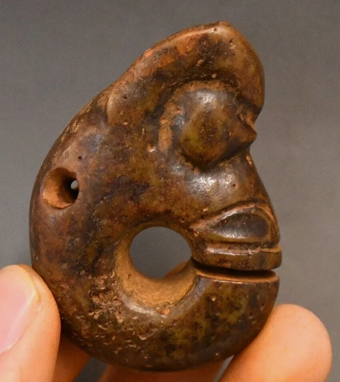 2.3''Chinese Hongshan Culture Old Jade Carving Yu Pig Dragon Hook Gou Pendant