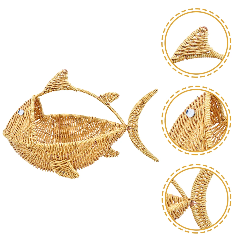 

Woven Storage Basket Natural Fish Design Pp Pe Material Fruit Bread Snack Organizer For Kitchen Home Tabletop
