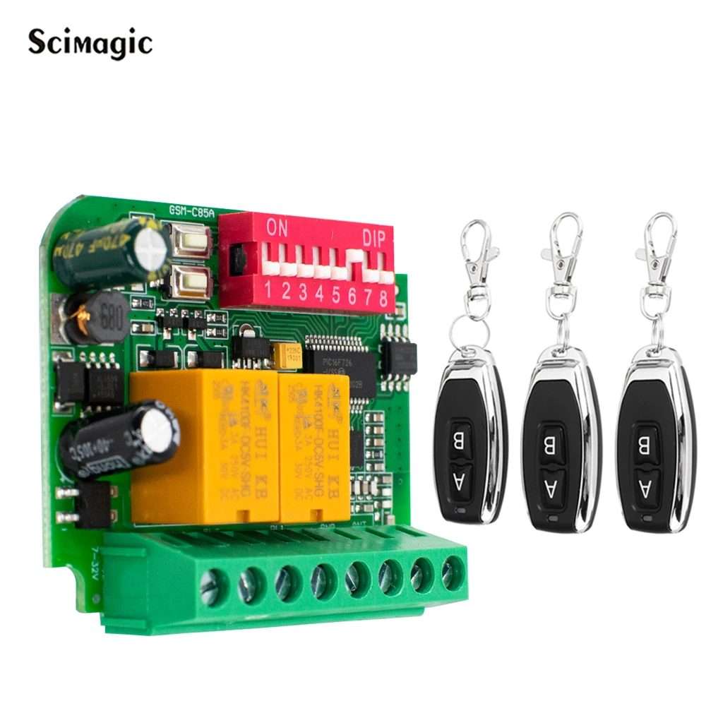 

Universal 433.92MHz Remote Control Receiver 300MHz-868MHz frequency Switch AC/DC 9V-30V 2CH Garage Door/Gate Controller