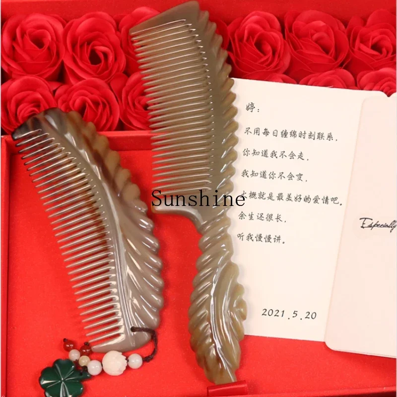 Natural white buffalo horn comb wedding comb gift for girlfriend and wife