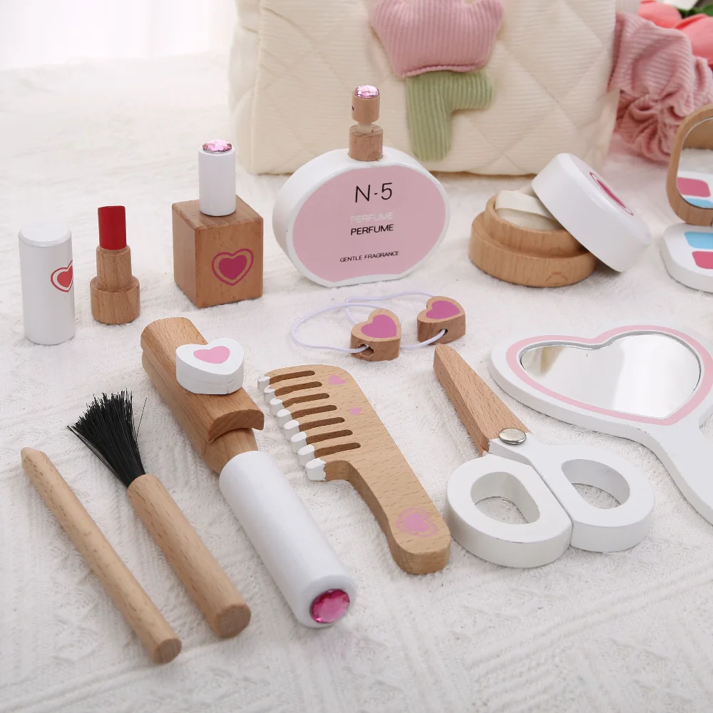 حقيبة مكياج للأطفال، لعبة اللعب، أداة مكياج محاكاة الأميرة الخشبية، هدية للفتيات الصغيرات #3