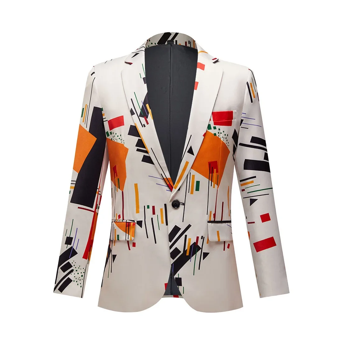 

2023 Men's Fashion Casual Suit Jacket Red Orange Black Geometry Pattern Printed Casual blazer