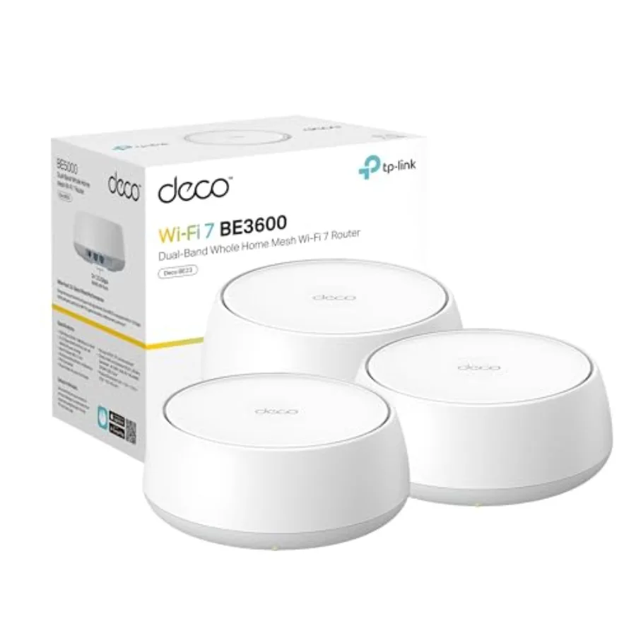 

Deco 7 BE23 Dual-Band BE3600 WiFi 7 Mesh Wi-Fi System 4-Stream 3.6 Gbps 160 MHz Covers up to 6 500 Sq.Ft 2× 2.5G Ports Wired Ba