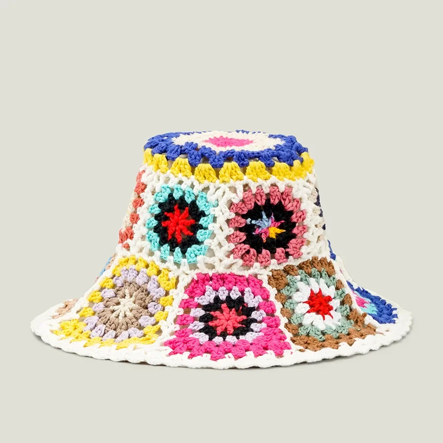 

casual paisley Crochet hat for women bohemian Knitted bucket hats national Straw sun hat for girls summer beach bali hats 2022