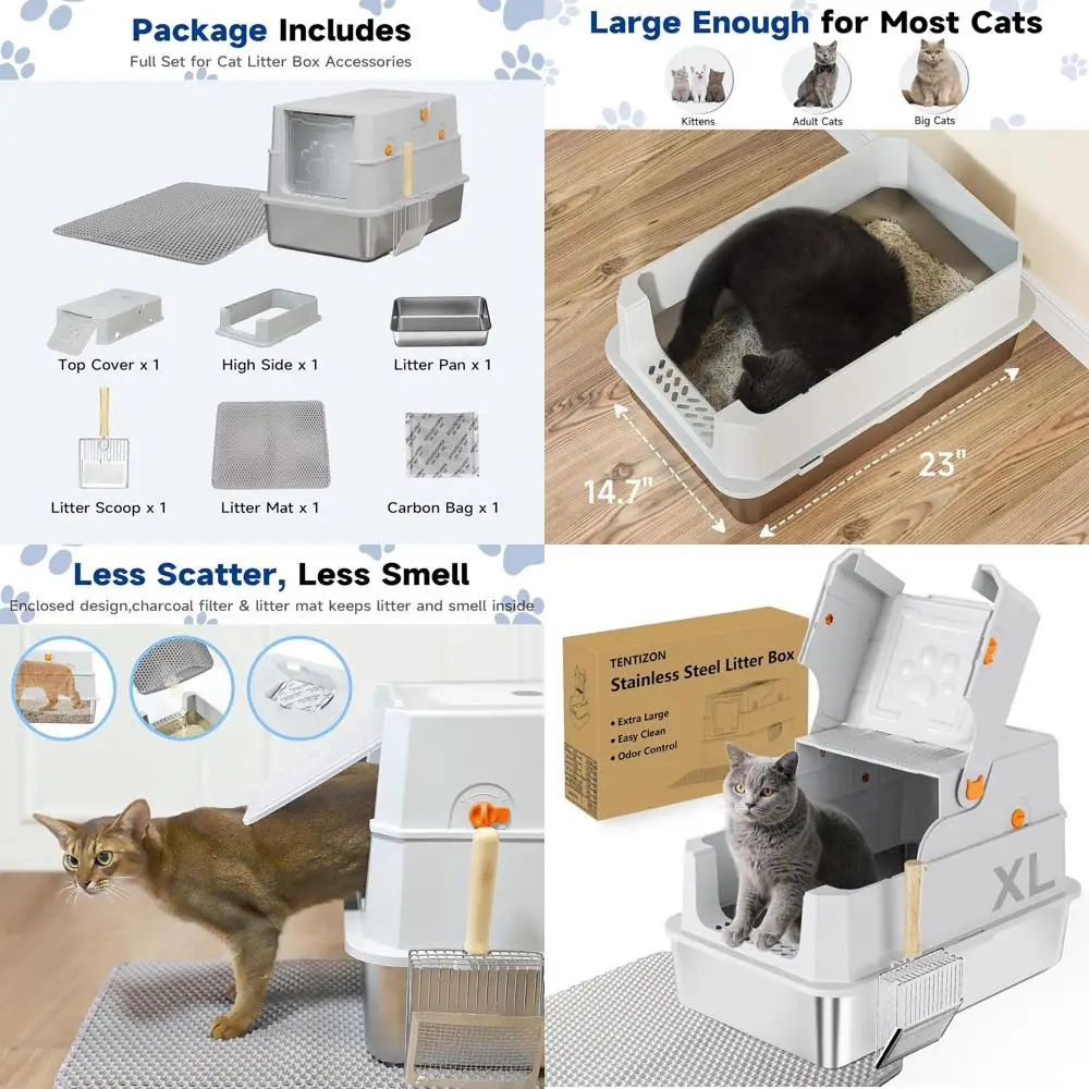 

Large XL Covered Cat Litter Box with Flip Lid, High Sides, Litter Mat, Scoop - Ideal for Big Cats, Kittens, Multiple Cats - Odor