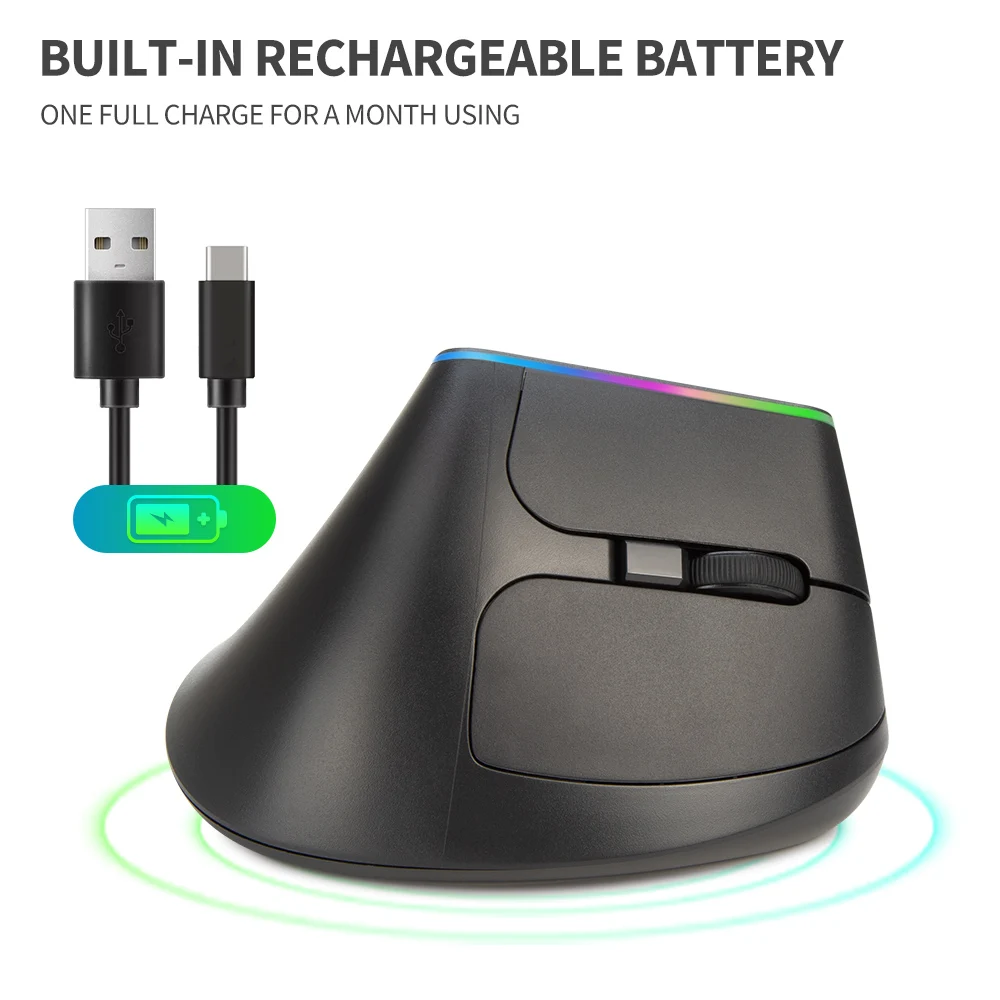 Delux-Souris verticale ergonomique M618DB, aste, sans fil, 2.4GHz, souris de jeu RVB, 1600 ug I, adaptée pour PC, ordinateur portable