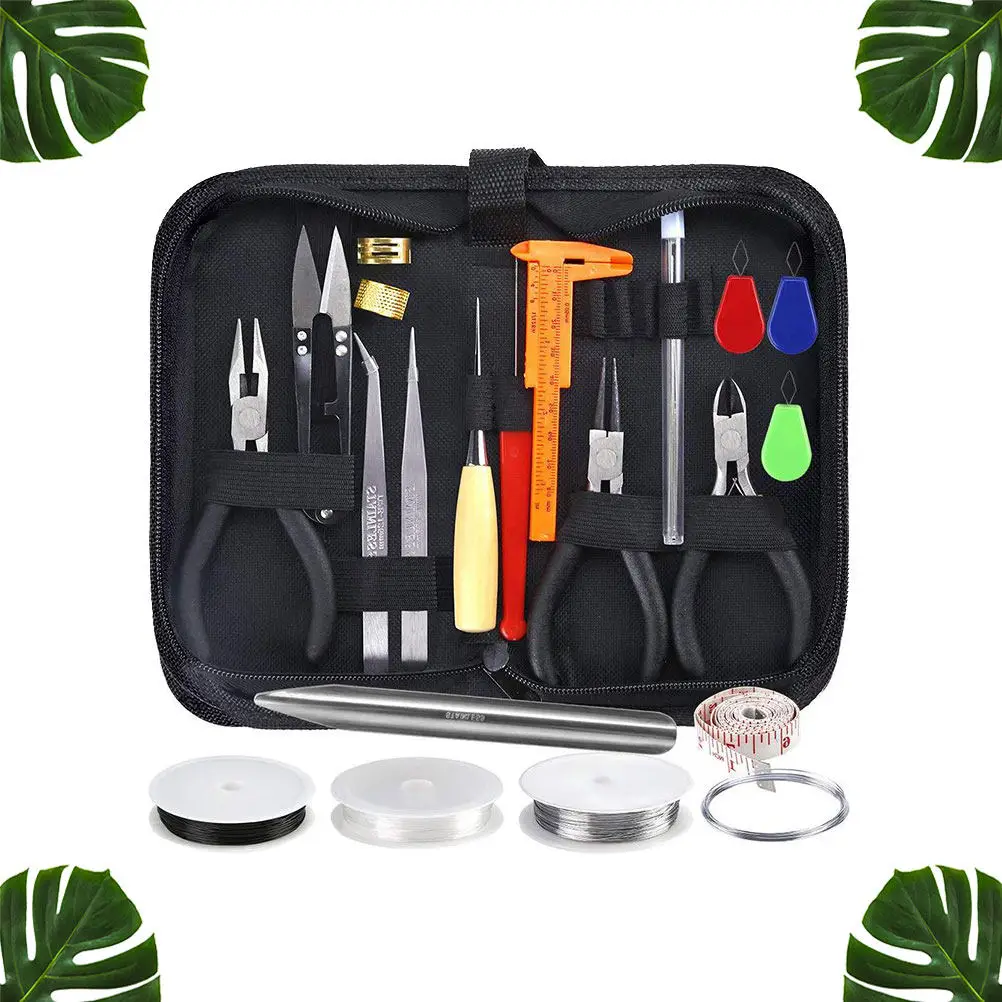 

27pcs Jewelry Accessories Kit For Jewelry Making Beading Craft Supplies Includes Pliers Scissors Tweezers Copper Wire Storage