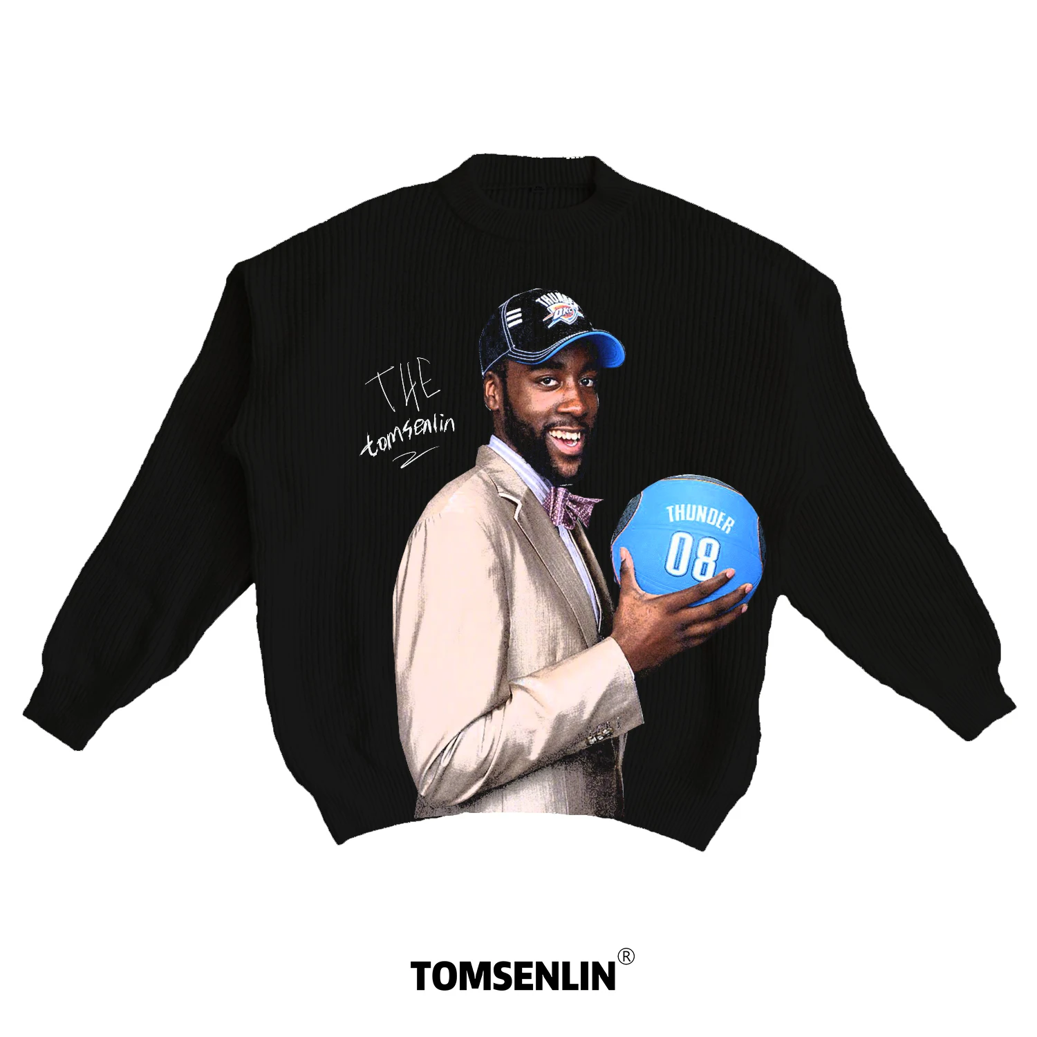 

Senlin New Knight Thunder James Harden Knitted Lazy Sweater Printed Casual Loose Fit Long Sve round Ne Thi Winter Swea...