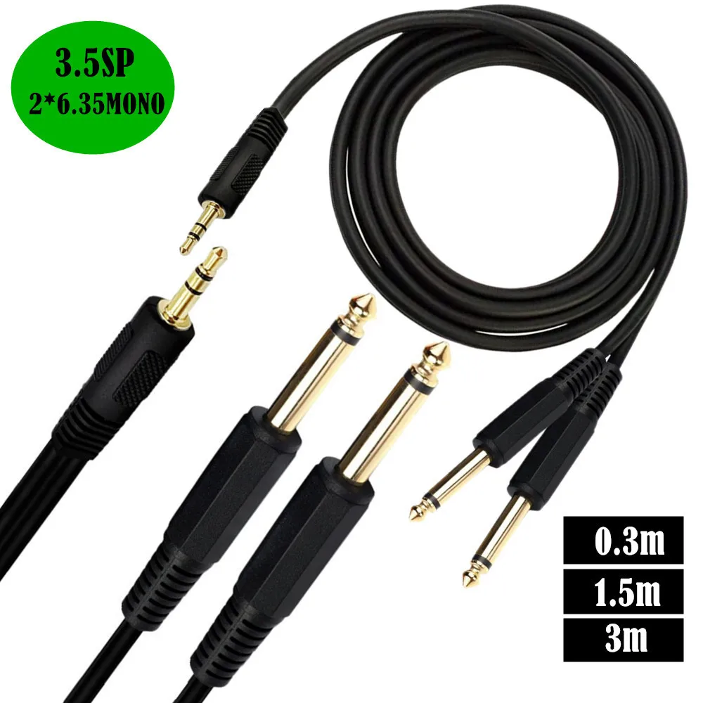 3.5 mm 1/8 TRS to Dual 6.35 mm 1/4 TS cable, suitable for iPhone, iPod, multimedia speakers