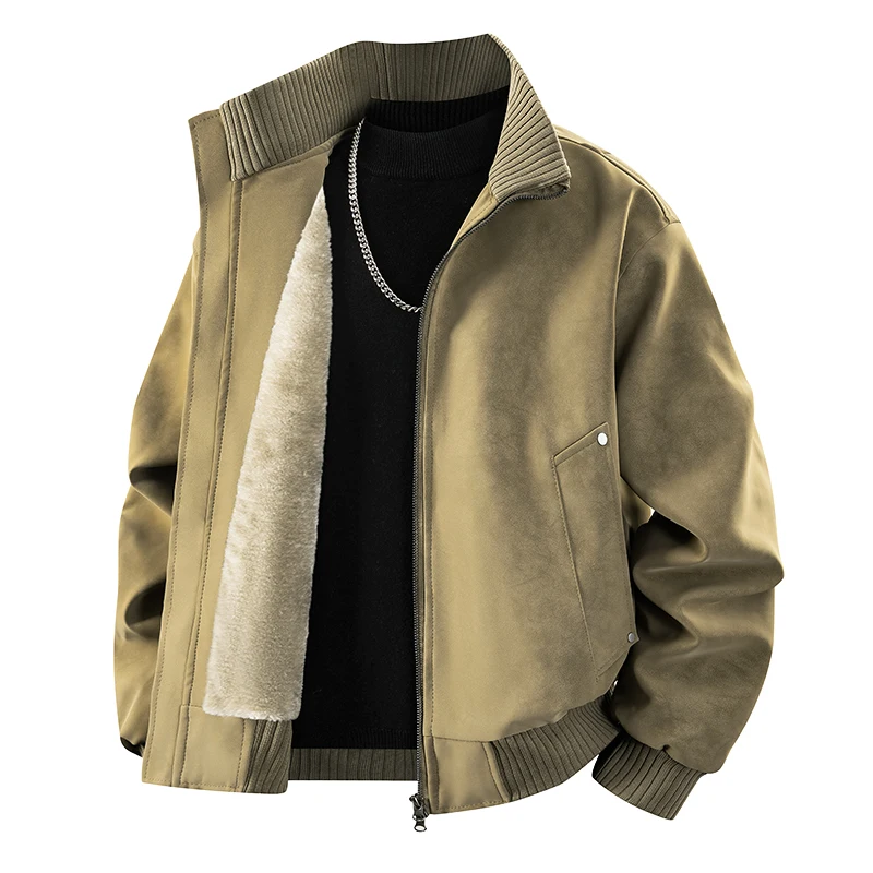 

Осенне-зимняя мужская кожаная куртка в стиле ретро, мужская свободная толстая парка, мужское бархатное пальто, уличная куртка из искусственной кожи, мужская верхняя одежда с воротником-стойкой