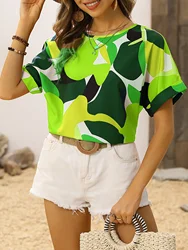 Summer new women's short sleeved shirts, elegant women's green short sleeved shirts, women's clothing