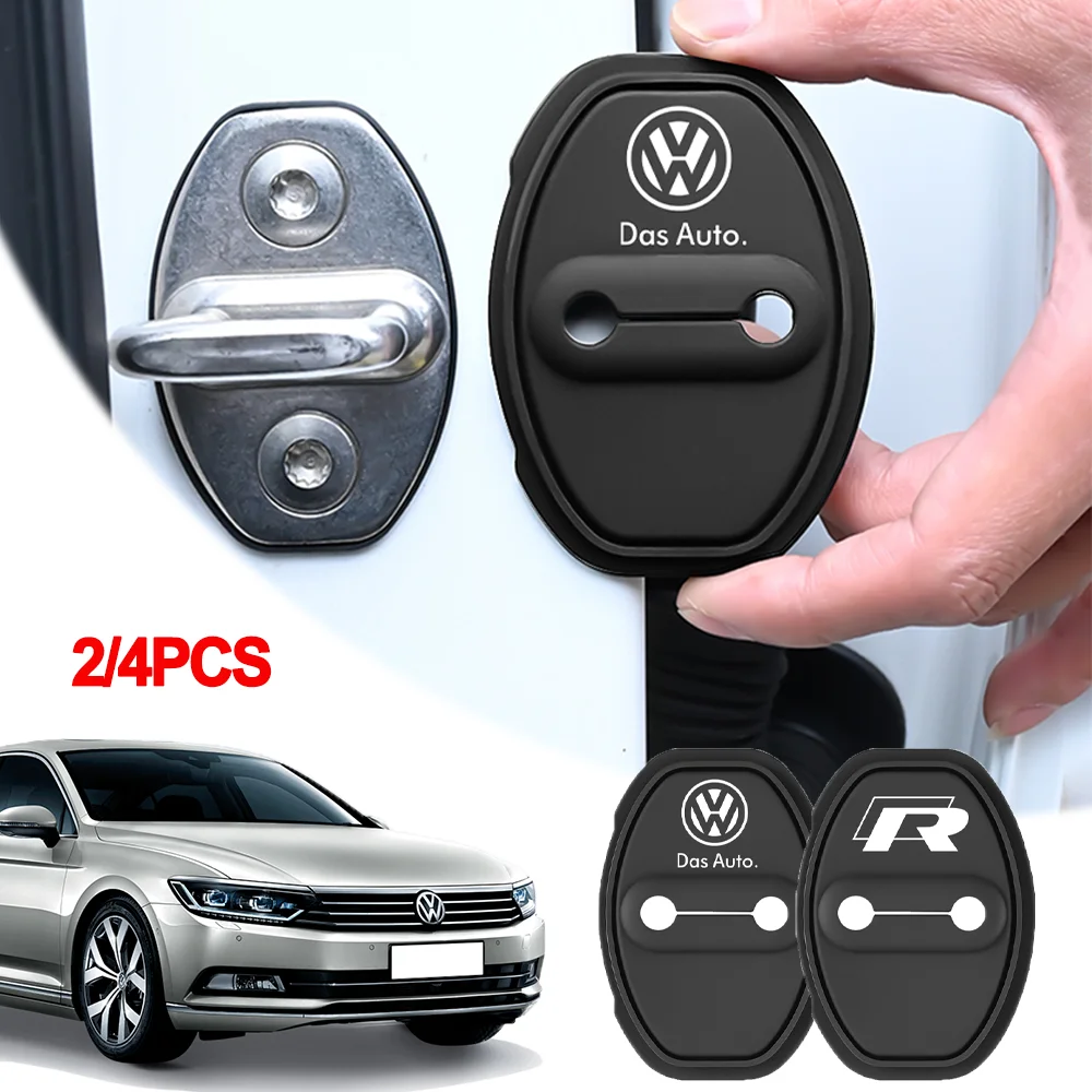 2/4PCS Black Silica gel Car Styling Door Lock Cover Case Protective Stickers Decoration For VW R POLO Tiguan b5 Auto Accessories