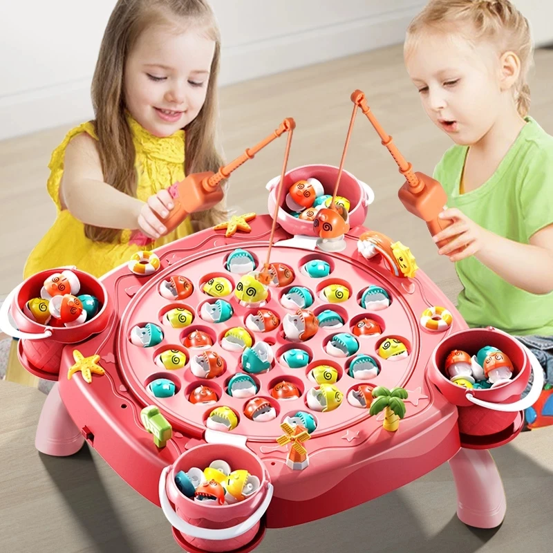 Montessori Magnetic Fishing Game Marine Life Cognition Color Number Music Toys for Children Montessori Educational Parent-child