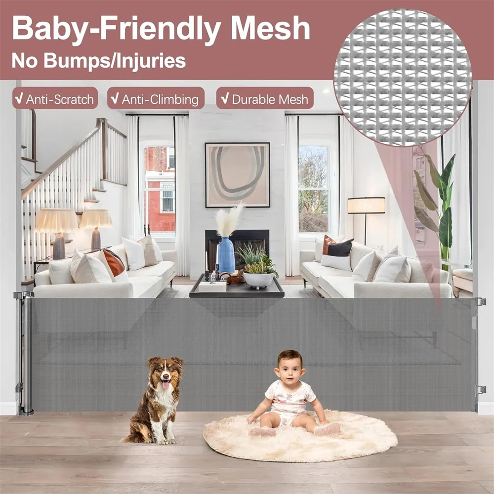 Porte di sicurezza per bambini extra larghe da 120 pollici Cancello per bambini retrattile Cancello di sicurezza per bambini per porta scale Cancello per cani in metallo per interni Grigio