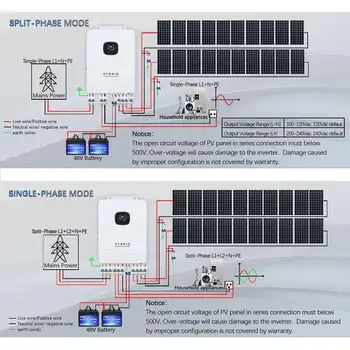 Hybridní solární měnič Y&H 10KW 48V 110V/220V s rozdělenou fází, nezávislý na síti, podporuje paralelní zapojení, MPPT 200A solární nabíječka 10 nejlepší prodej Solární invertor 10kW - №1