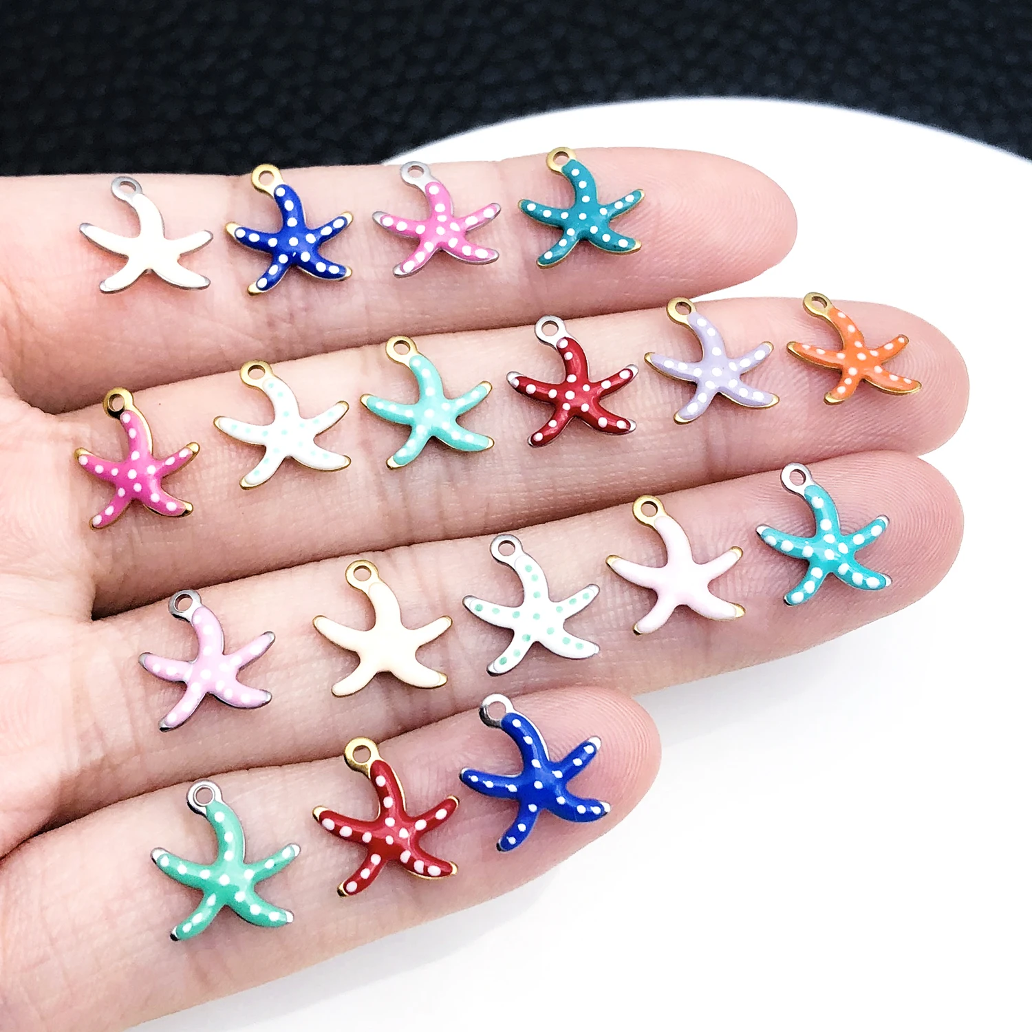 5pcs 10x10mm Stainless Steel Gold Wave Dot Starfish Charms Enamel Pendants for Jewelry Making DIY Necklace Bracelet