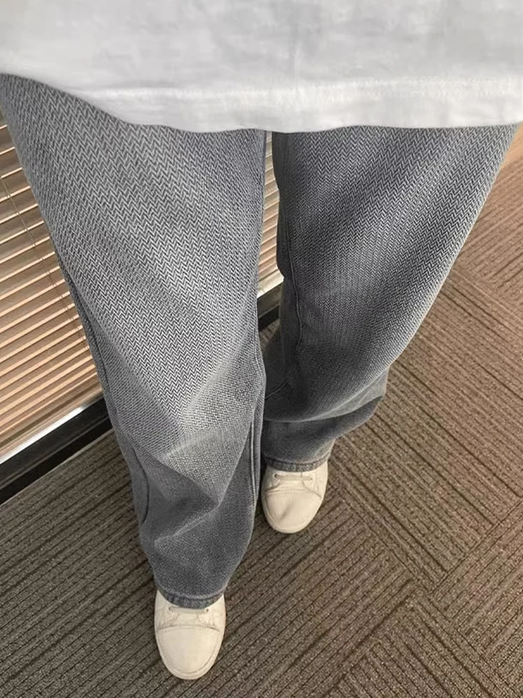 Retro American Starry  Pattern Men's Jeans Spring Autumn High Street Faion Brand Drapey Wide Leg Pants Straight Cut