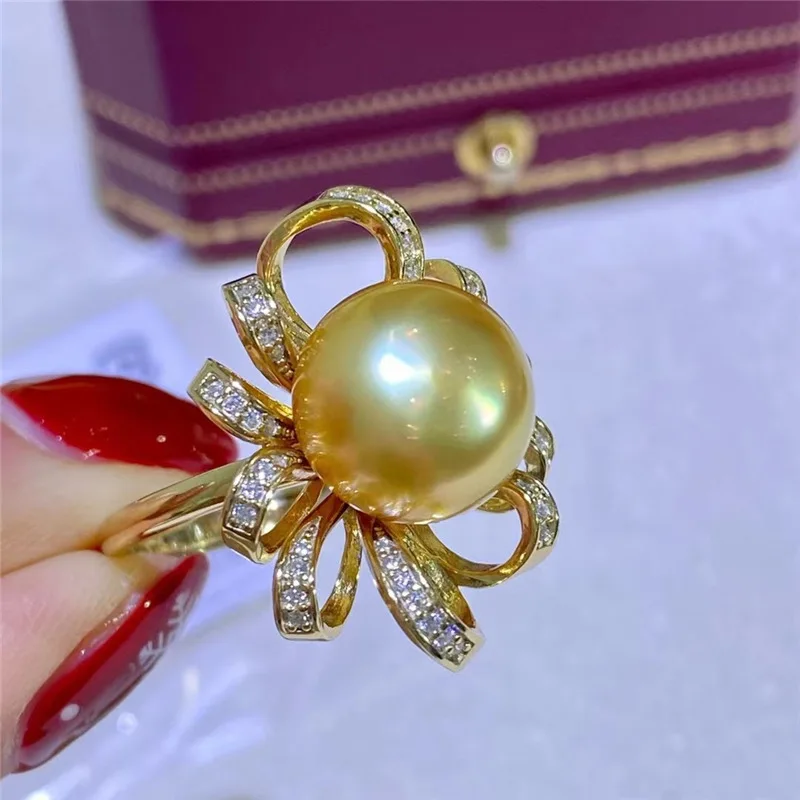 

AAA 10-11mm 9-10mm 8-9MM south sea gold Rond Open Ring Retro lace 18K Copper Gold Plated Ribbon Series Gold Silver