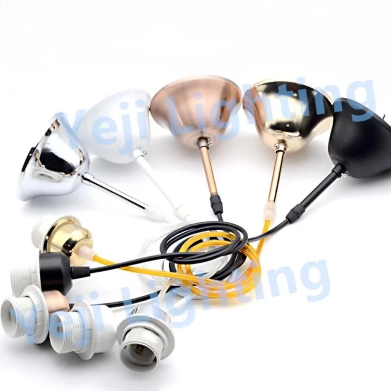 Iron Ceiling Rose with Lamp Base E27 Socket Cord Set Metal Ceiling Canopy with Cable Wire for LED RGB Chandelier 110mm Lamp Base