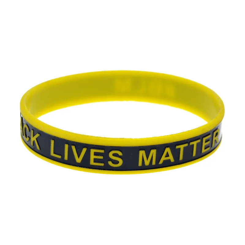 1 Stück schwarzes Armband mit dem Aufdruck „Black Lives Matter“ und einer silikonartigen Gummibandverstärkung, BLM-Armband, schwarz und gelb. – Detail 6