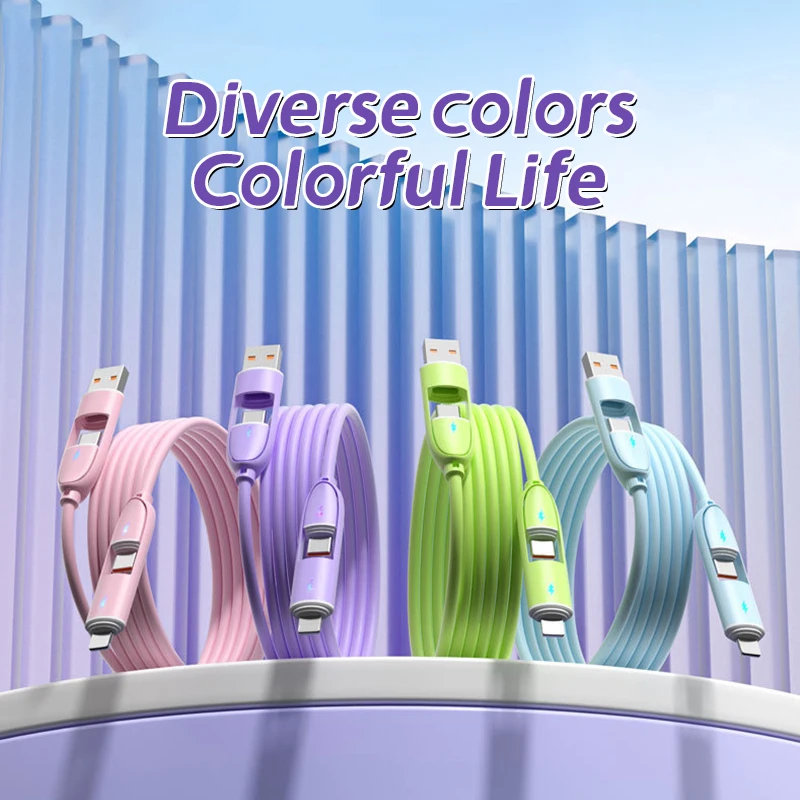 آيفون هواوي Xiaomi USB C نوع C كابل بيانات البرق السريع 4 في 1 100 واط كابل شحن Pd السائل اللوحي فلاش شحن الحبل