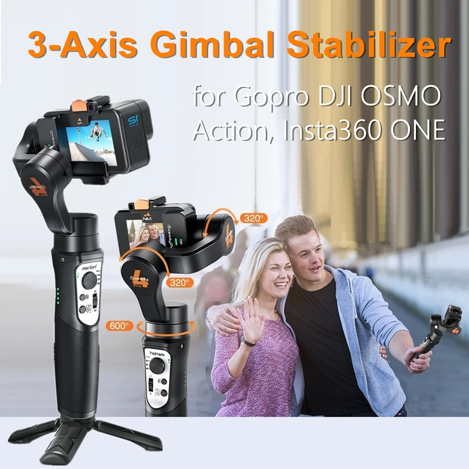 

Bluetooth 3 Axis Gimbal Stabilizer for Gopro12/11/10/9/8 Insta360 DJI OSMO Action Camera, Waterproof Anti Shake Handheld Tripod