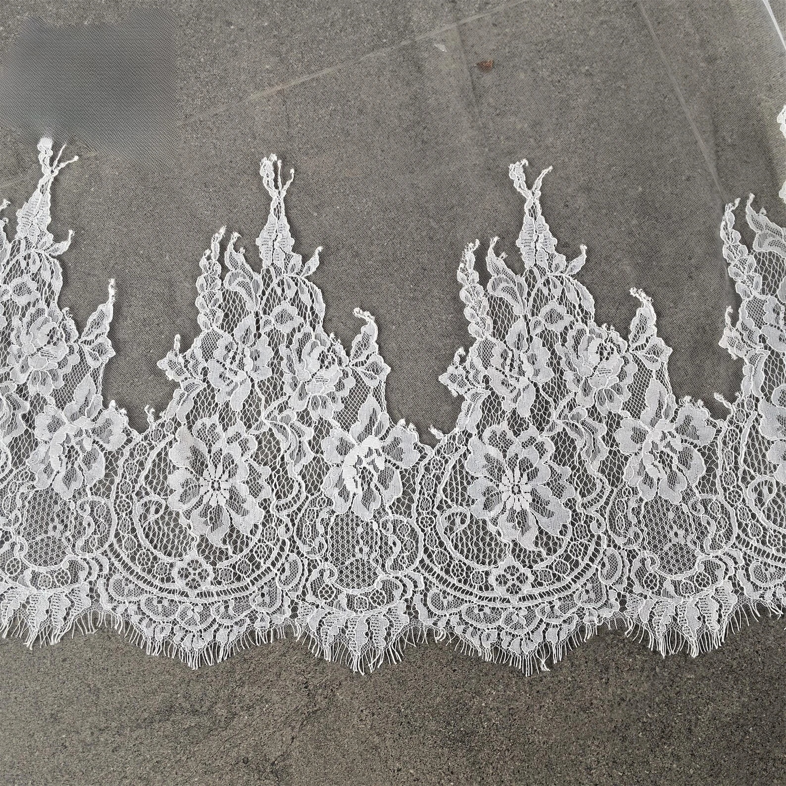

Two-Layer Cathedral Bridal Veil Hair Piece Eyelash Lace Chantilly Lace Trim Wedding Veil With Blusher Handmade Custom